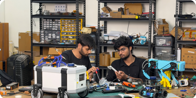 Students building autonomous robots in the My Equation robotics lab